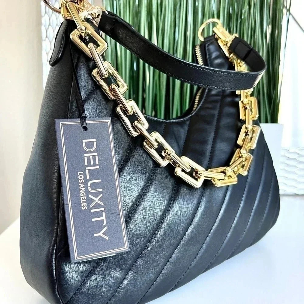 NWT Ladies Shoulder Crossbody PU Leather Baget Handbag Chain - Picture 4 of 11